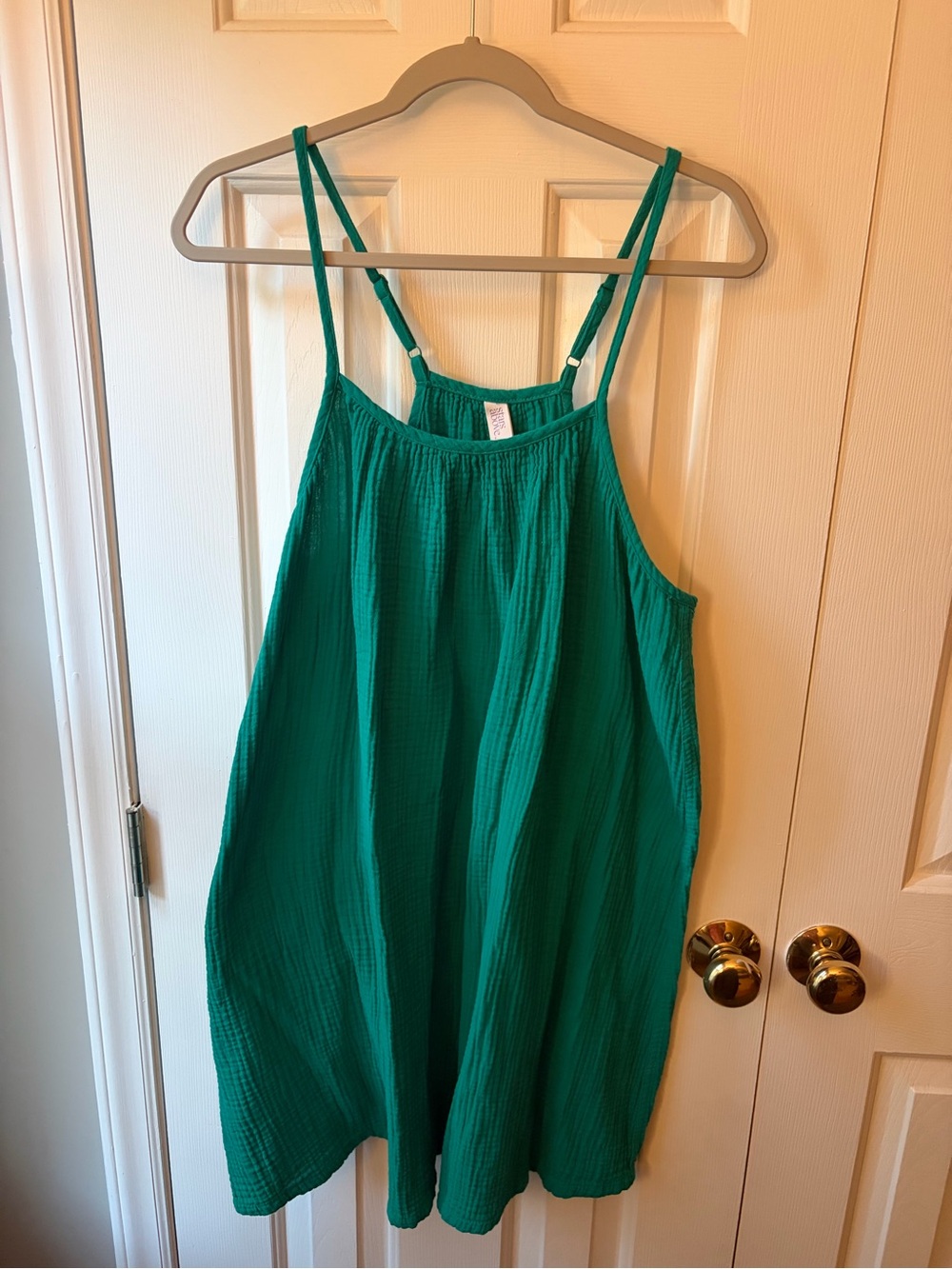 Teal Green Textured Spaghetti-Strap dress